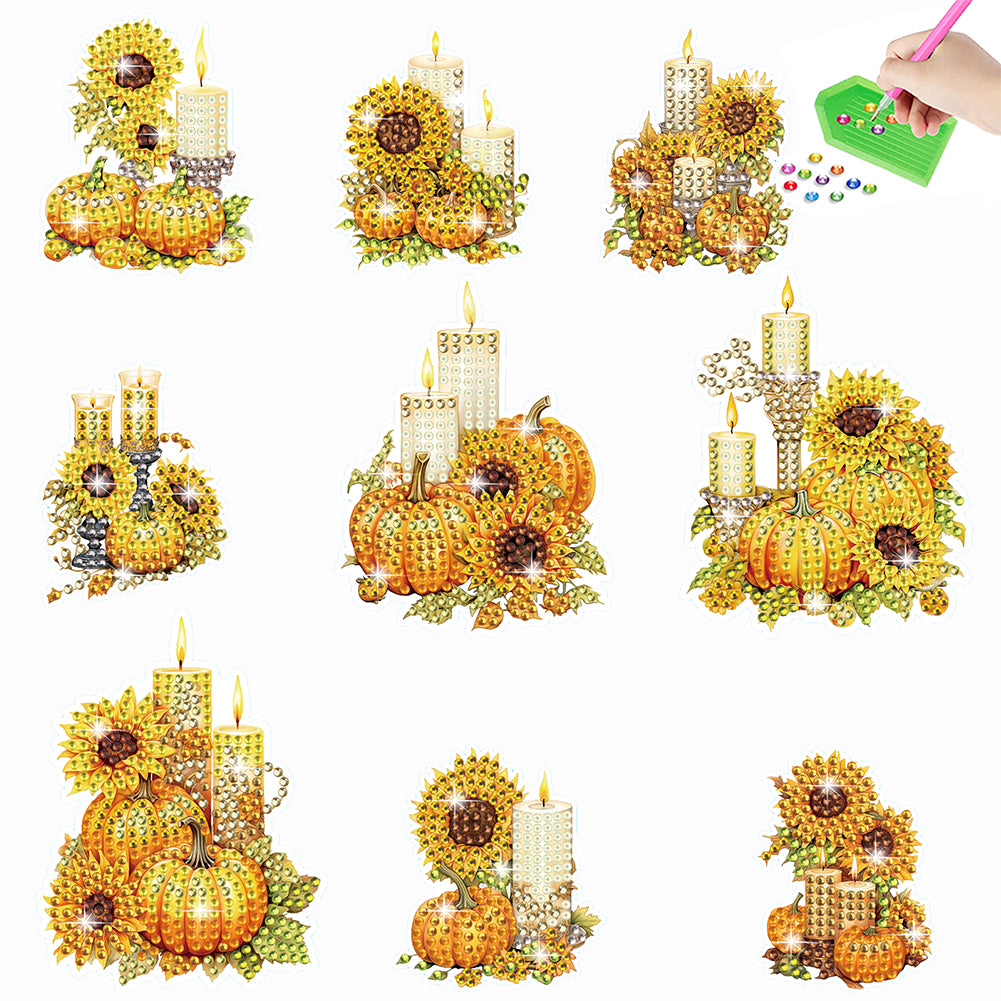 9Pcs Pumpkin Candle Diamond Painting Sticker Crystal Diamond Sticker for Kids