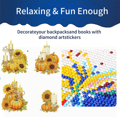 9Pcs Pumpkin Candle Diamond Painting Sticker Crystal Diamond Sticker for Kids