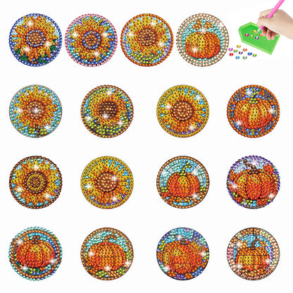 16Pcs Sunflower Pumpkin Diamond Painting Sticker Crystal Diamond Sticker for Kid