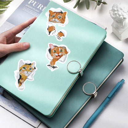 13Pcs Orange Cat Diamond Painting Sticker Crystal Diamond Sticker for Kids