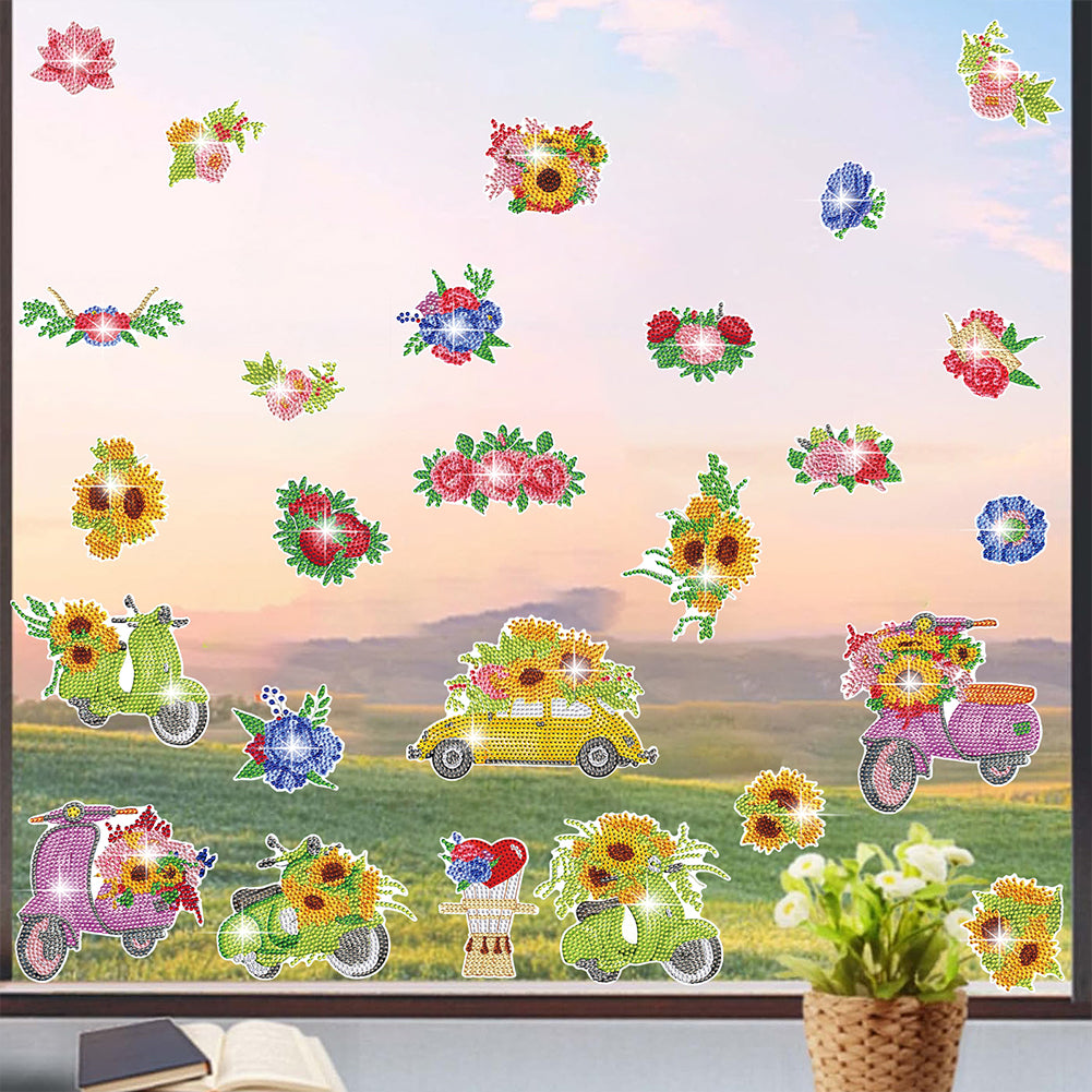 26pcs Sunflower Diamond Painting Window Sticker Crystal Diamond Sticker