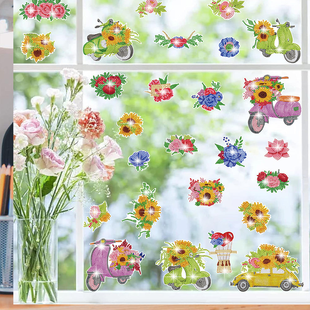 26pcs Sunflower Diamond Painting Window Sticker Crystal Diamond Sticker