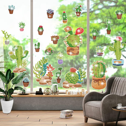 23pcs Potted Cactus Diamond Painting Window Sticker Crystal Diamond Sticker