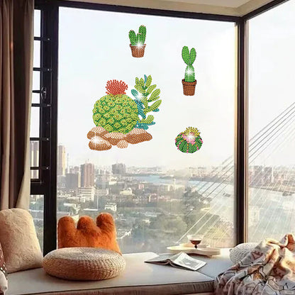 23pcs Potted Cactus Diamond Painting Window Sticker Crystal Diamond Sticker