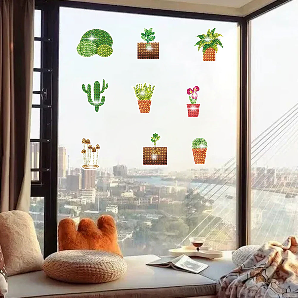 35Pcs Succulent Plant Diamond Painting Window Sticker Glass Window Clings