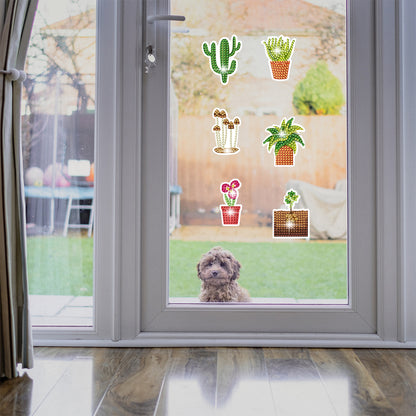 35Pcs Succulent Plant Diamond Painting Window Sticker Glass Window Clings