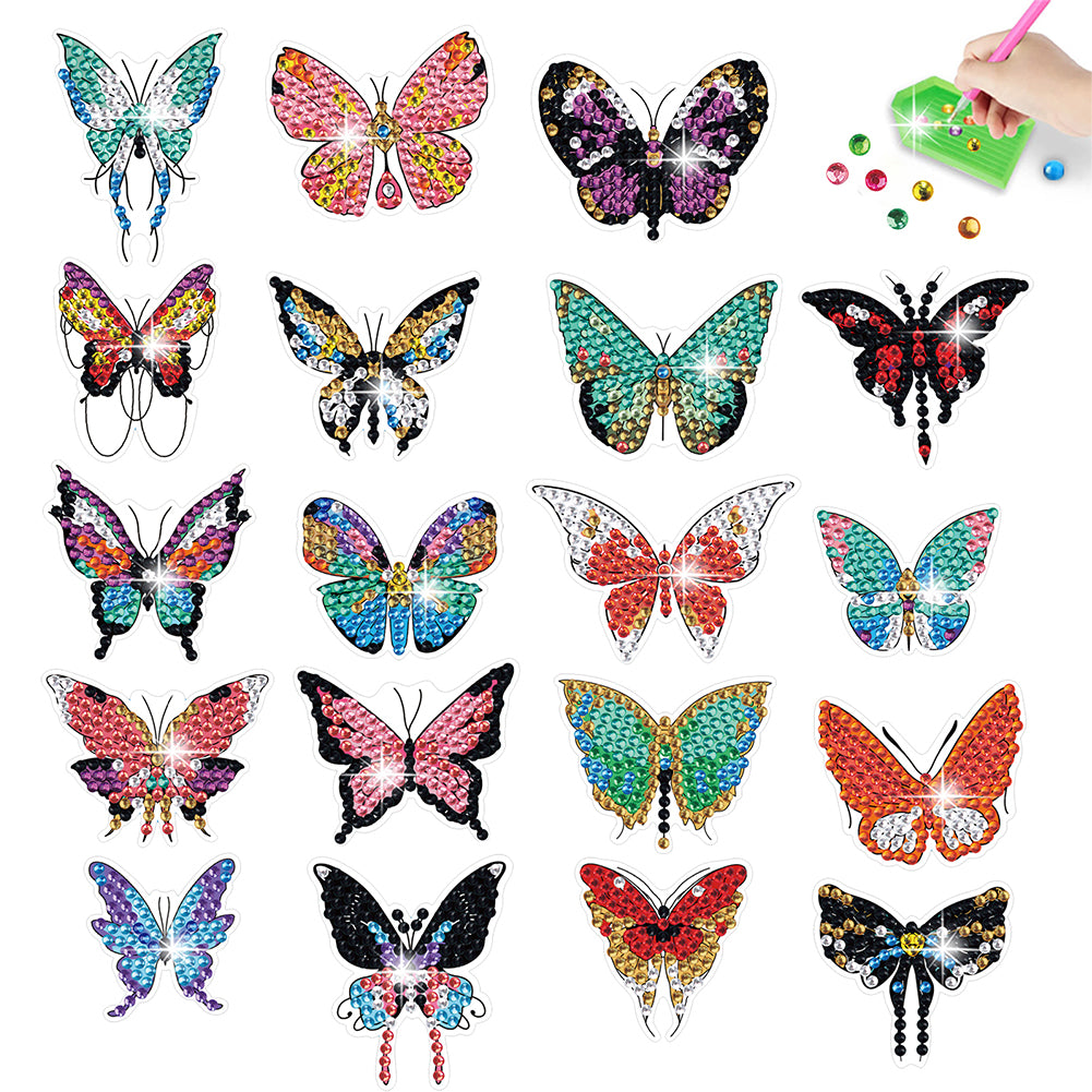 19Pcs Butterfly Diamond Painting Sticker Rhinestone Stickers Colorful Butterfly