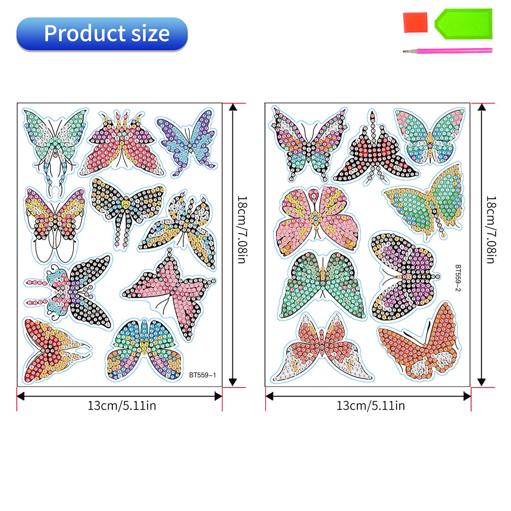 19Pcs Butterfly Diamond Painting Sticker Rhinestone Stickers Colorful Butterfly