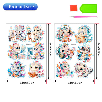 12Pcs Dragon Diamond Painting Sticker Cartoon Dragon Gem Sticker for DIY Arts