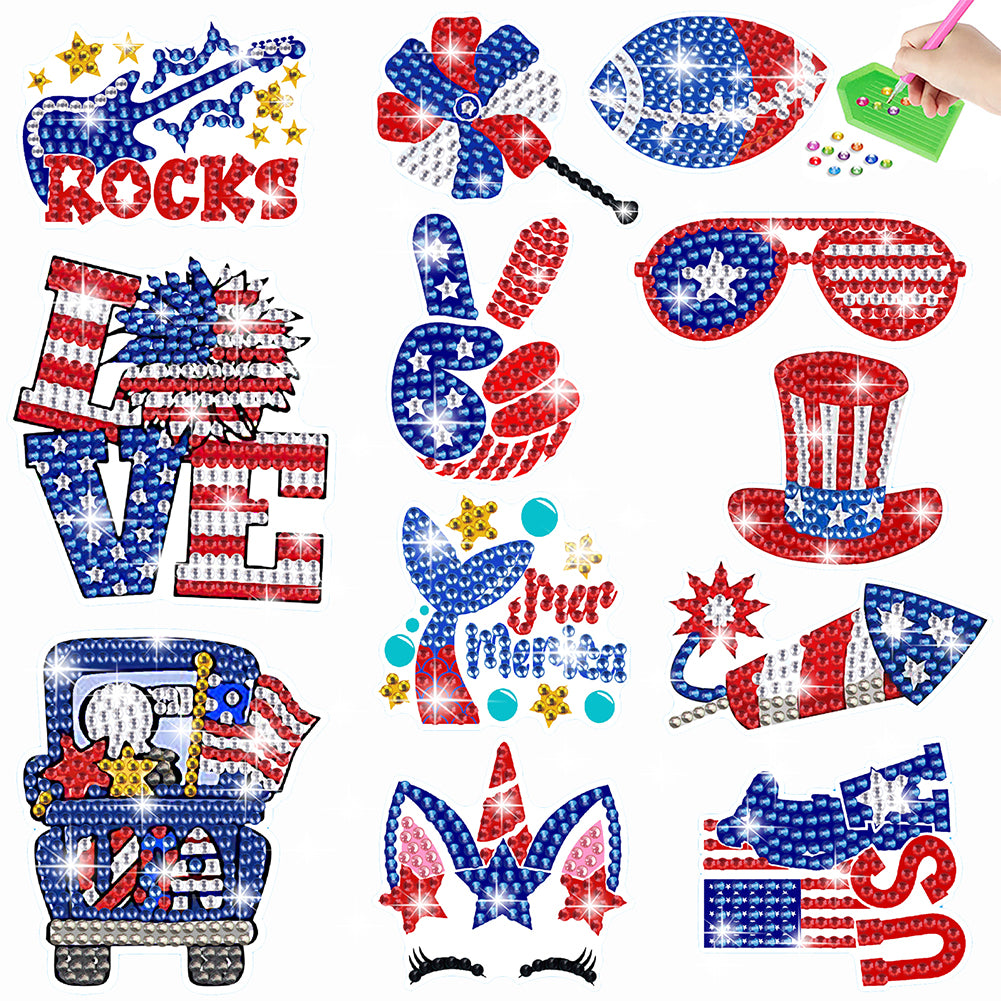 12Pcs Independence Day Elements Diamond Painting Sticker Rhinestone Stickers