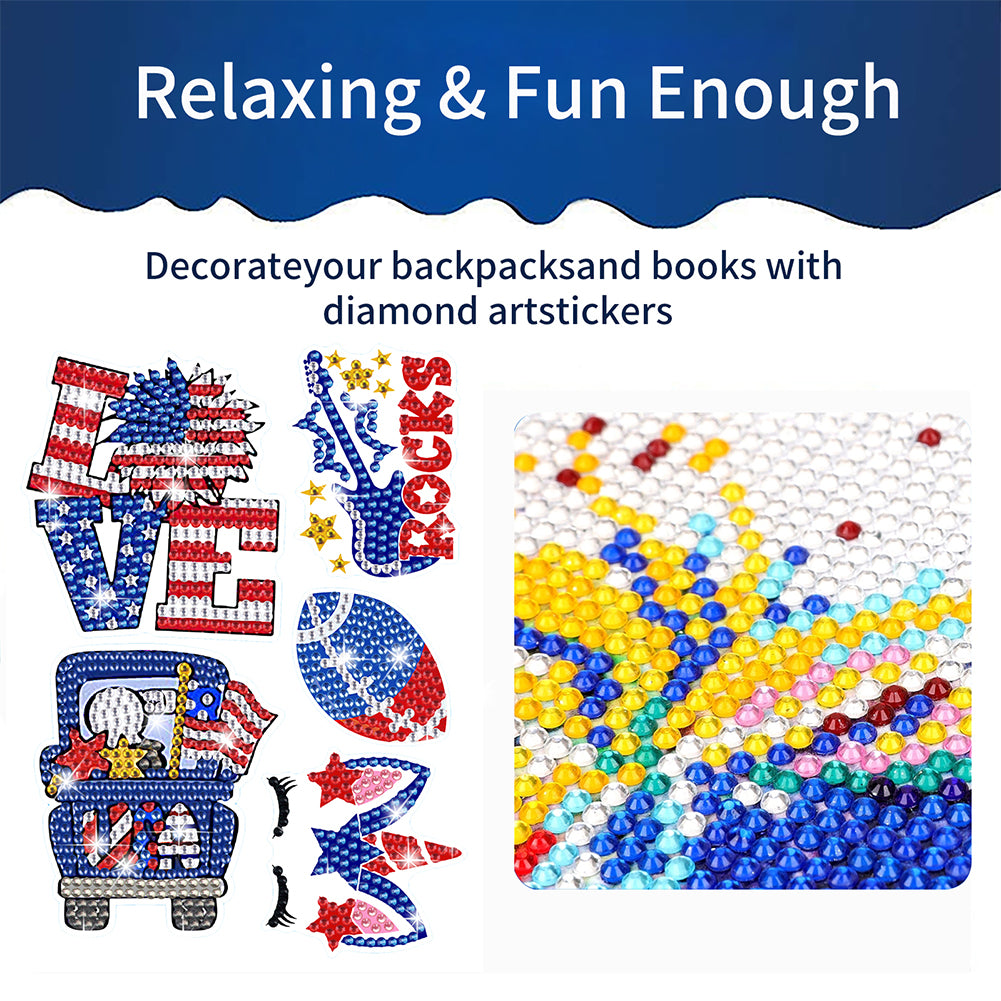 12Pcs Independence Day Elements Diamond Painting Sticker Rhinestone Stickers