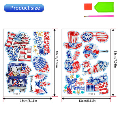 12Pcs Independence Day Elements Diamond Painting Sticker Rhinestone Stickers