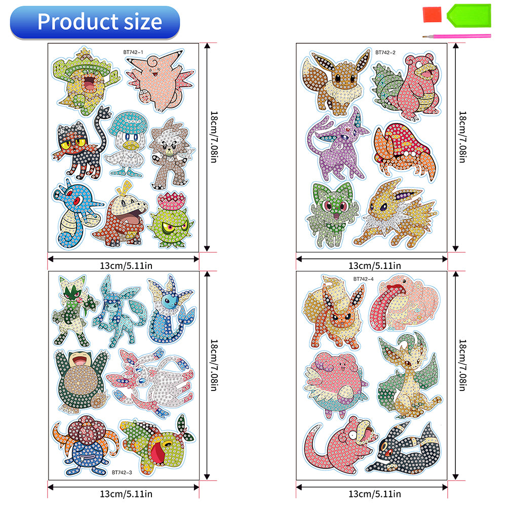 27Pcs Cartoon Diamond Painting Sticker Anime Characters Rhinestone Stickers