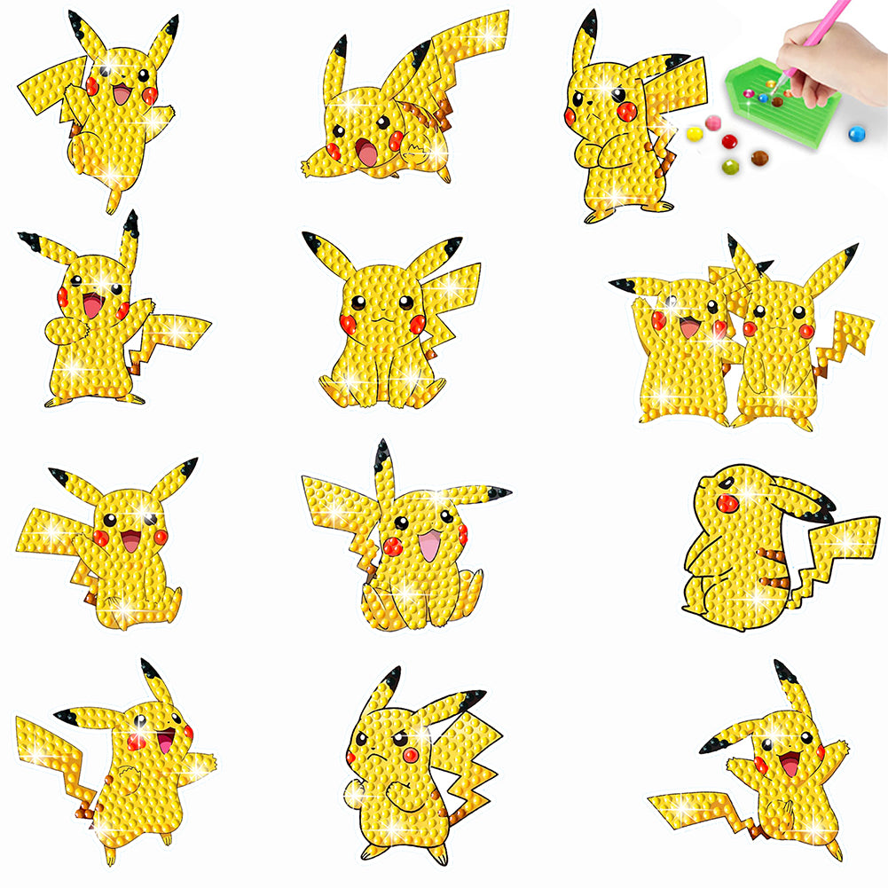 12Pcs Pikachu Diamond Painting Sticker Diamonds Mosaic Stickers for Boys Girls