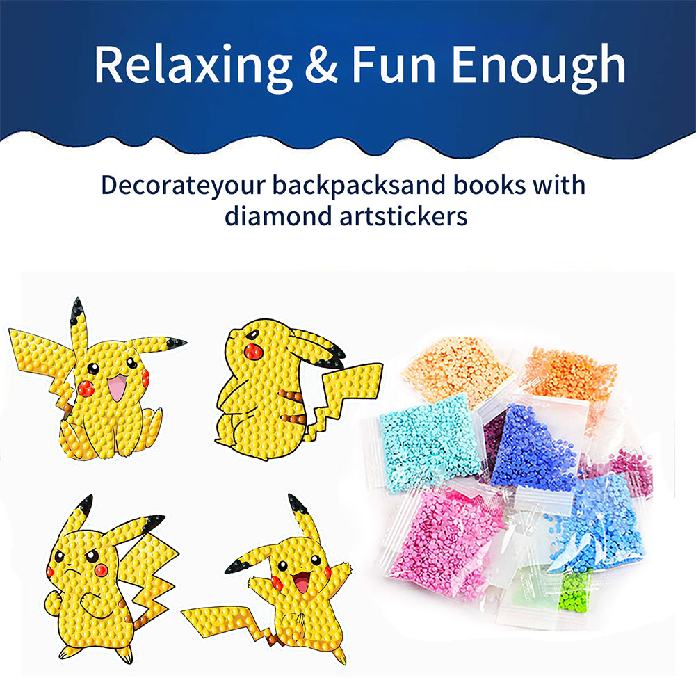 12Pcs Pikachu Diamond Painting Sticker Diamonds Mosaic Stickers for Boys Girls