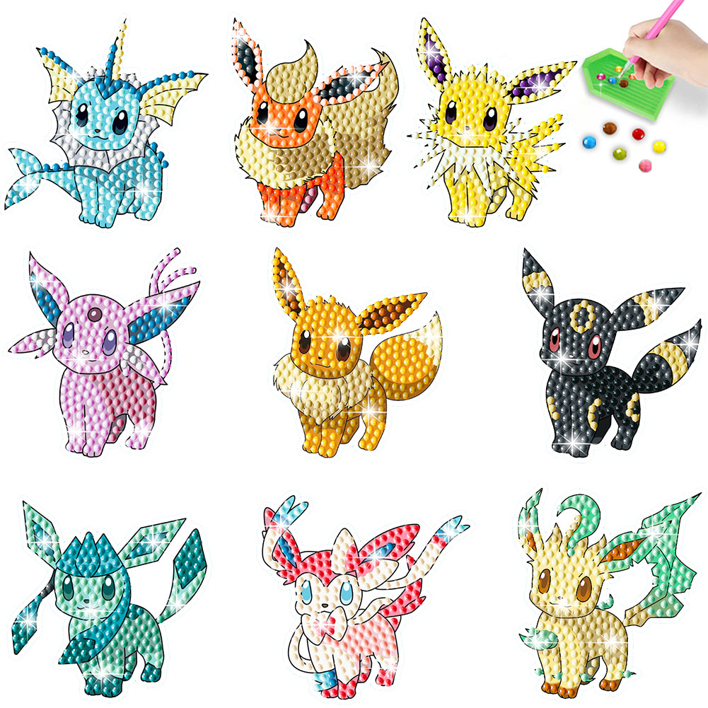 9Pcs Pikachu Diamond Painting Sticker Diamonds Mosaic Stickers for Boys Girls