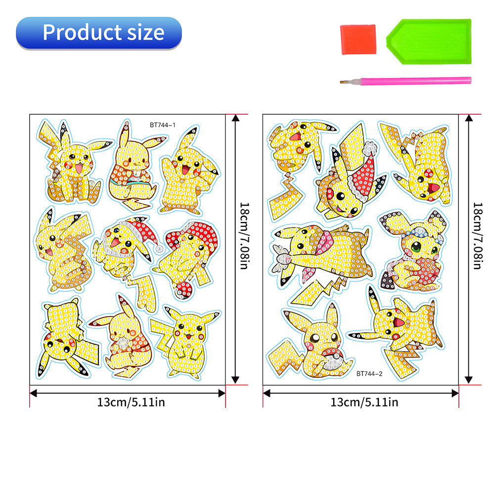 16Pcs Pikachu Diamond Painting Sticker Crystal Diamond Sticker for Boys Girls