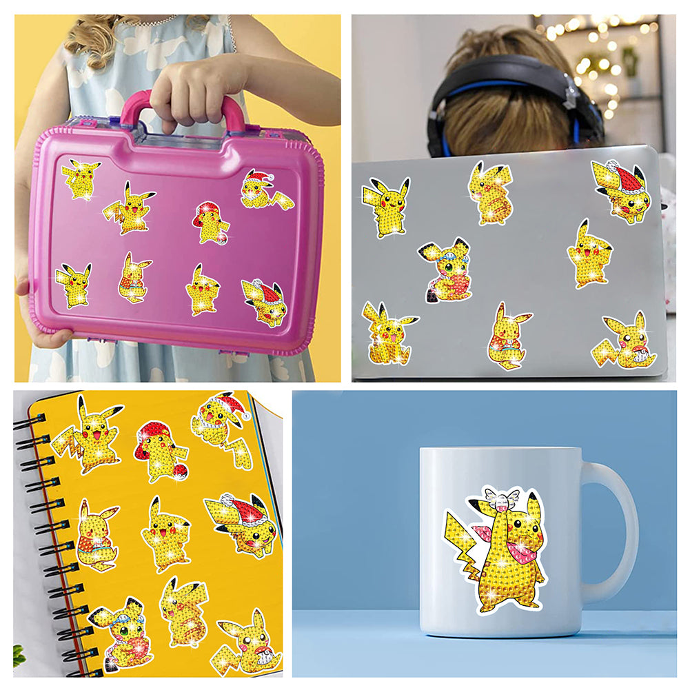 16Pcs Pikachu Diamond Painting Sticker Crystal Diamond Sticker for Boys Girls