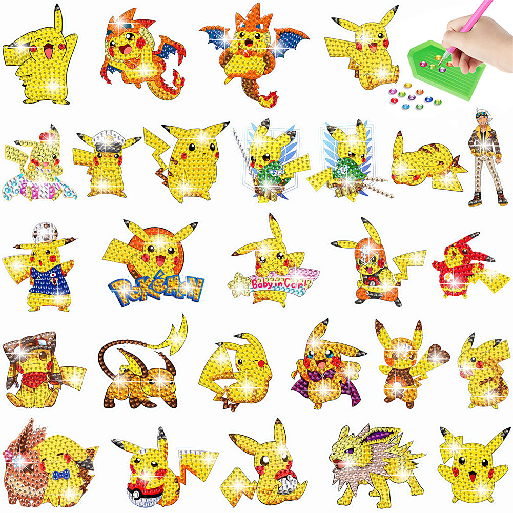 27Pcs Pikachu Diamond Painting Sticker Crystal Diamond Sticker for Boys Girls