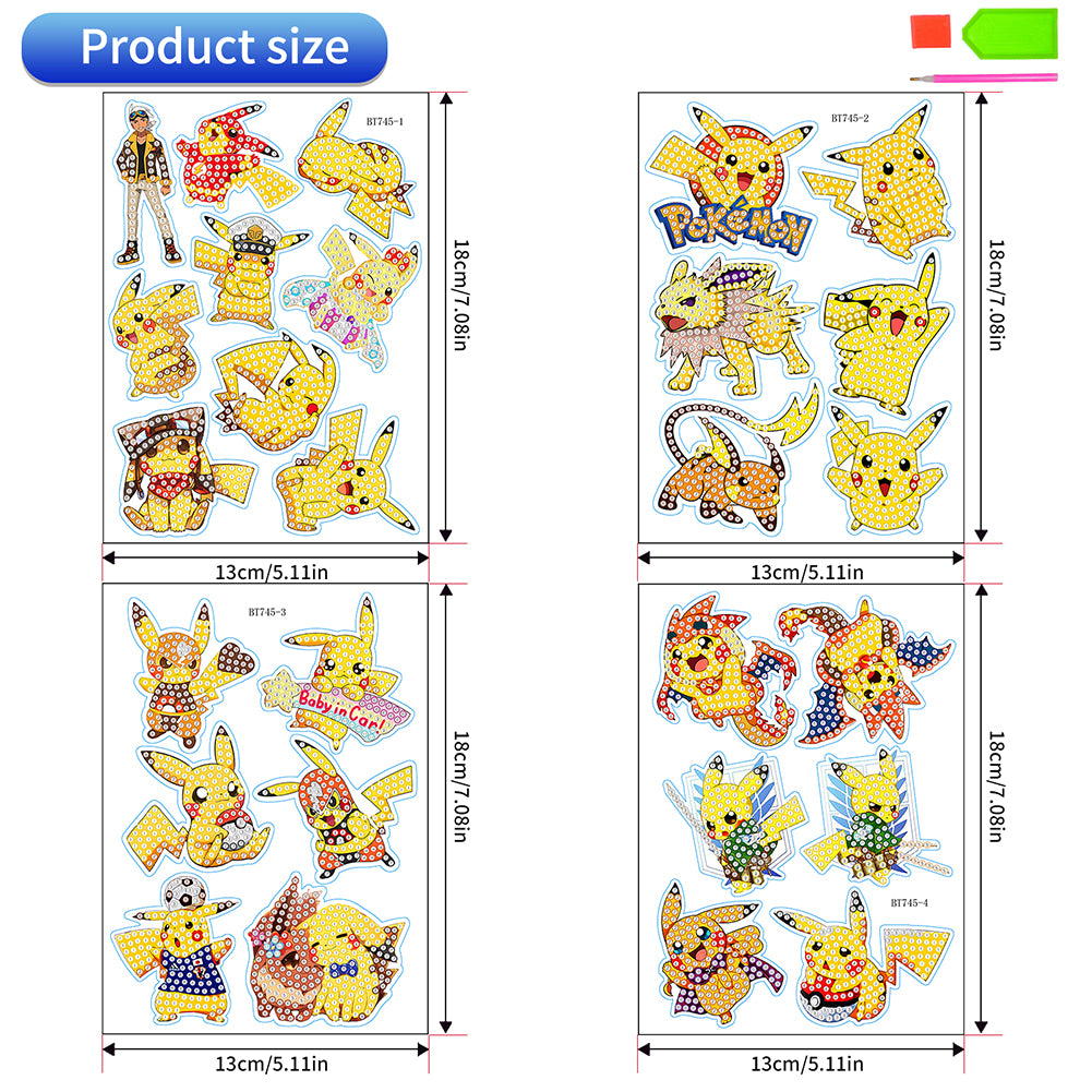 27Pcs Pikachu Diamond Painting Sticker Crystal Diamond Sticker for Boys Girls