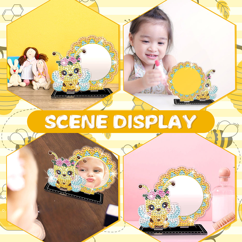 5D DIY Cartoon Bee Acrylic Diamond Painting Mirror Kit for Kids Women Girls