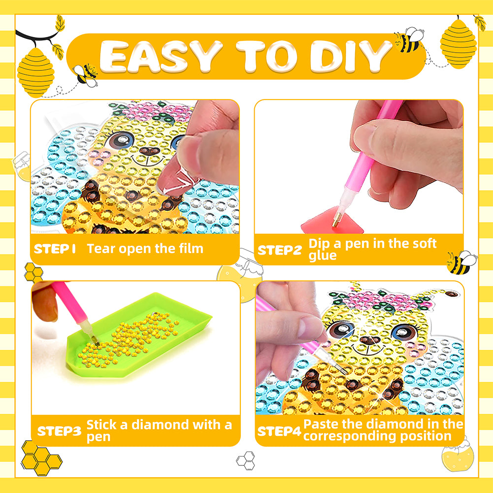 5D DIY Cartoon Bee Acrylic Diamond Painting Mirror Kit for Kids Women Girls