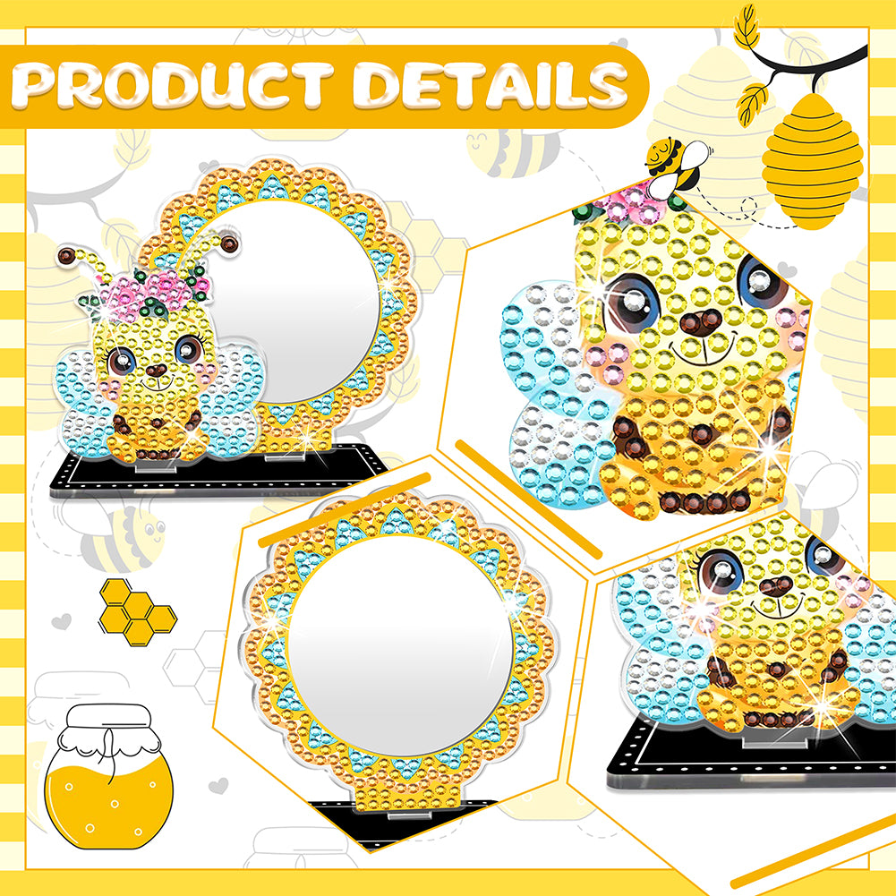 5D DIY Cartoon Bee Acrylic Diamond Painting Mirror Kit for Kids Women Girls