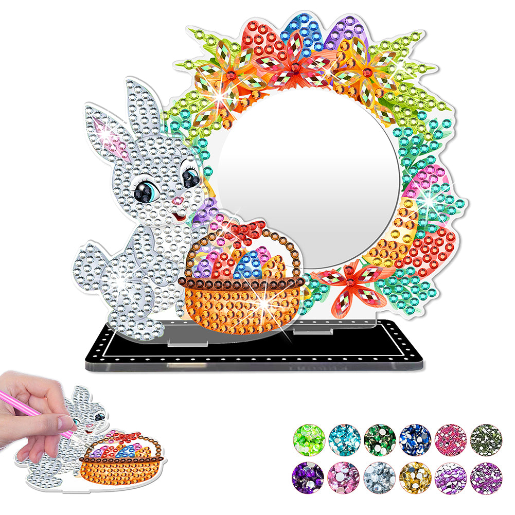 5D DIY Cartoon Rabbit Acrylic Diamond Painting Mirror Kit for Kids Women Girls