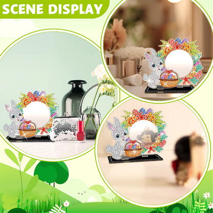 5D DIY Cartoon Rabbit Acrylic Diamond Painting Mirror Kit for Kids Women Girls