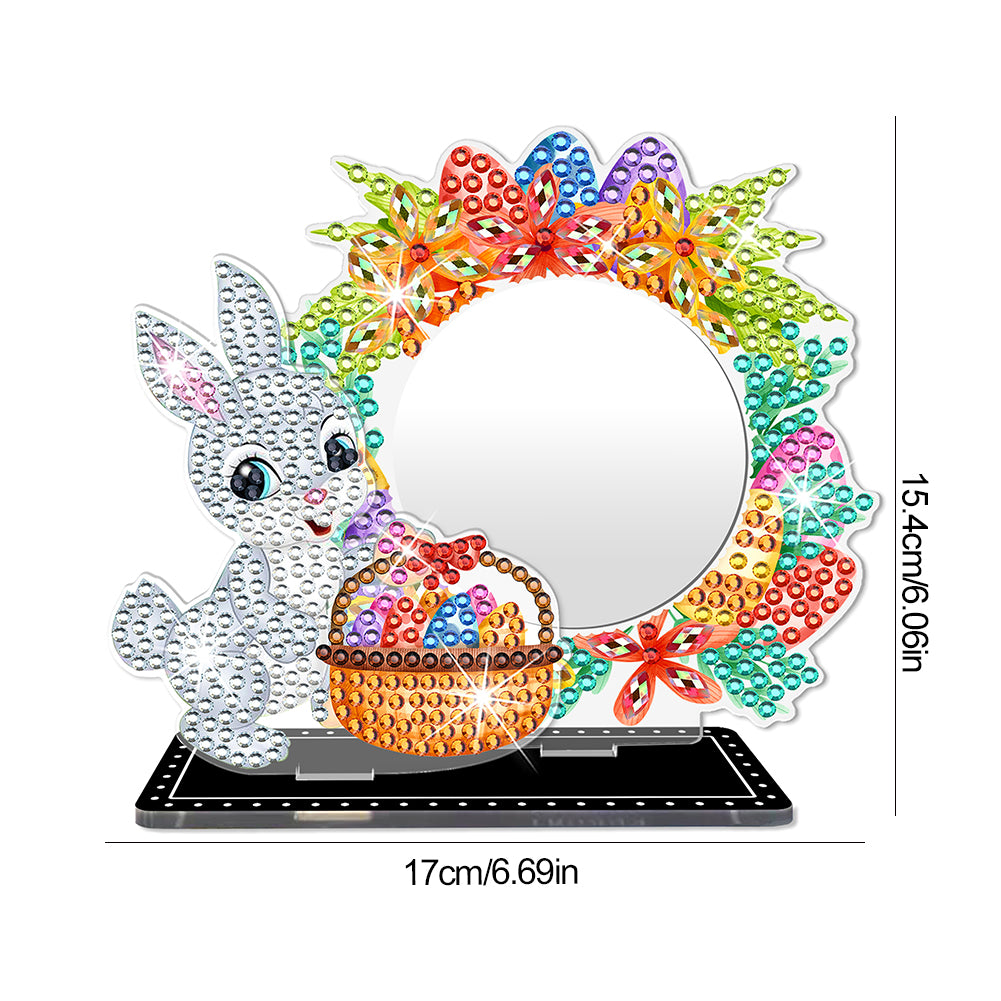 5D DIY Cartoon Rabbit Acrylic Diamond Painting Mirror Kit for Kids Women Girls