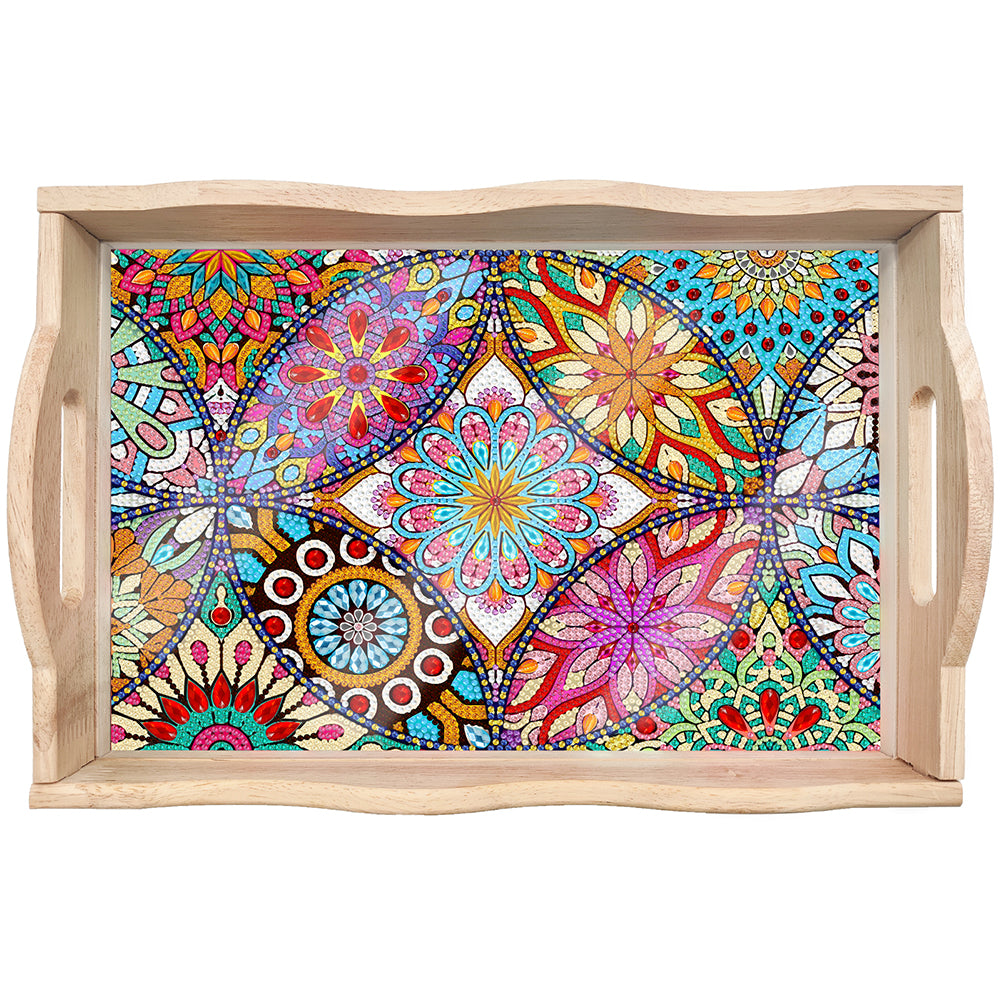 Wooden Mandala 5D DIY Diamond Painting Serving Tray with Handle for Home Decor