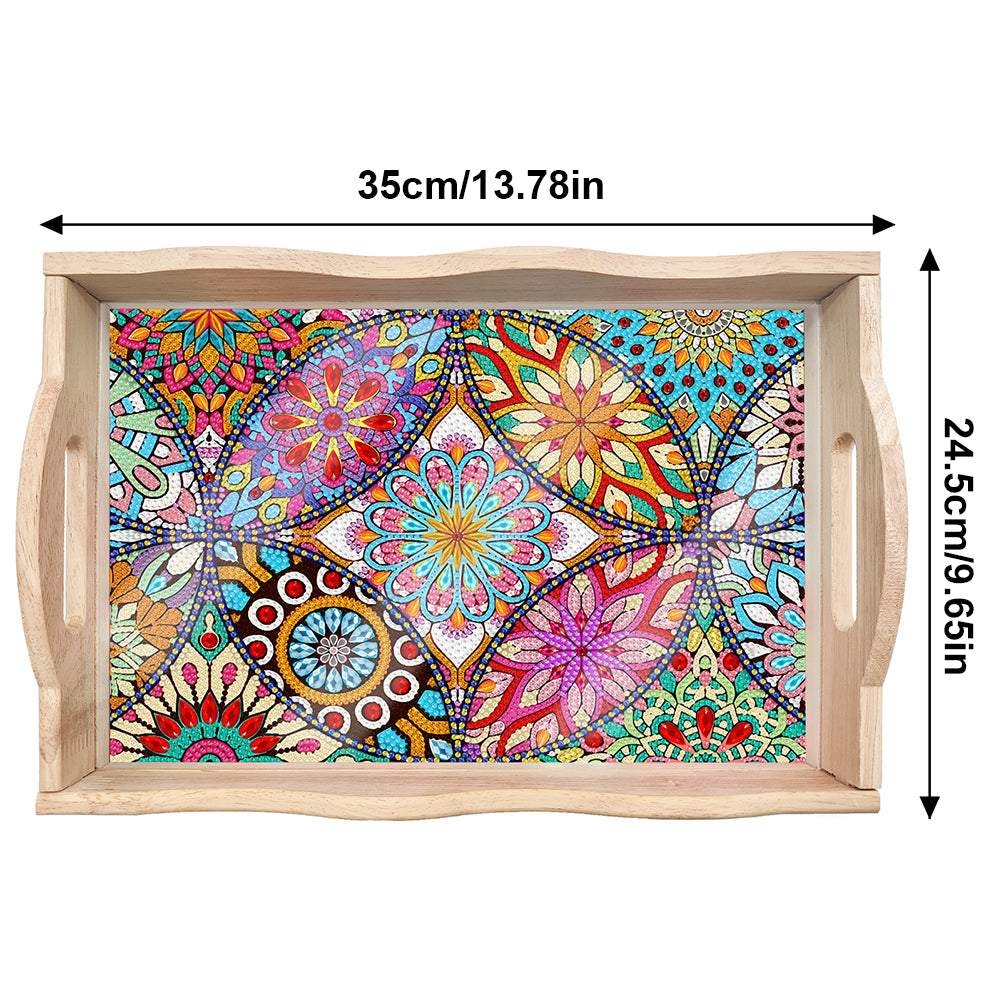 Wooden Mandala 5D DIY Diamond Painting Serving Tray with Handle for Home Decor