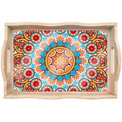 Wooden Mandala 5D DIY Diamond Painting Serving Tray with Handle for Home Decor