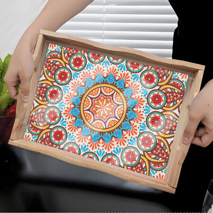 Wooden Mandala 5D DIY Diamond Painting Serving Tray with Handle for Home Decor