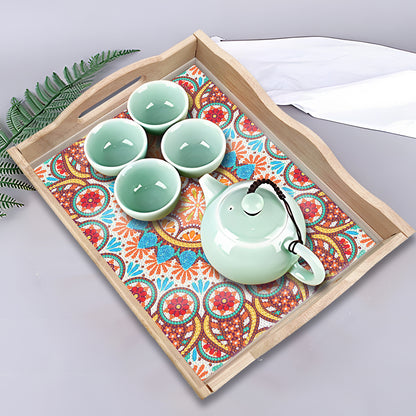 Wooden Mandala 5D DIY Diamond Painting Serving Tray with Handle for Home Decor