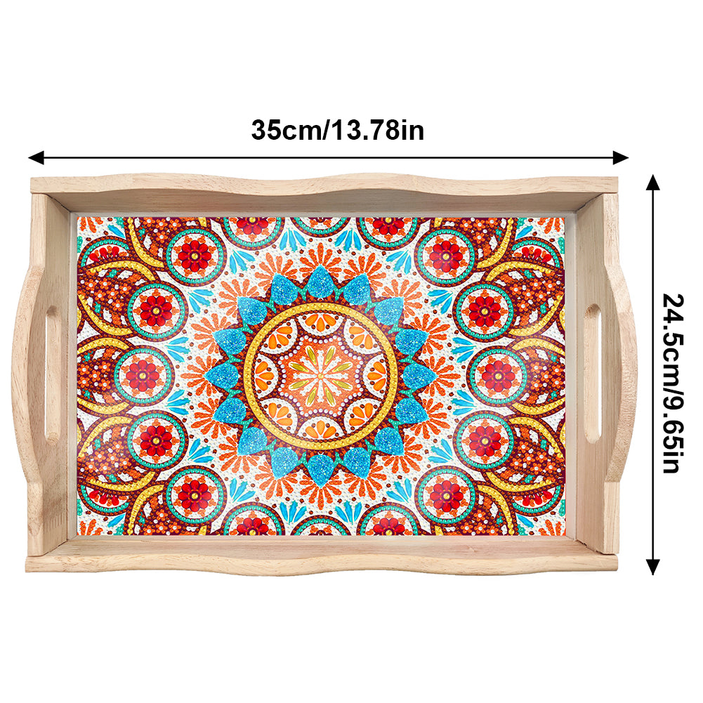 Wooden Mandala 5D DIY Diamond Painting Serving Tray with Handle for Home Decor