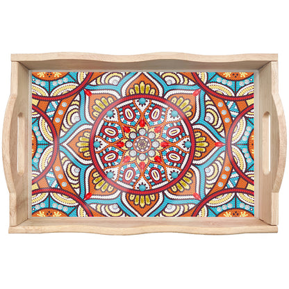 Wooden Mandala 5D DIY Diamond Painting Serving Tray with Handle for Home Decor