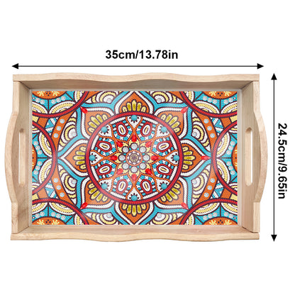 Wooden Mandala 5D DIY Diamond Painting Serving Tray with Handle for Home Decor