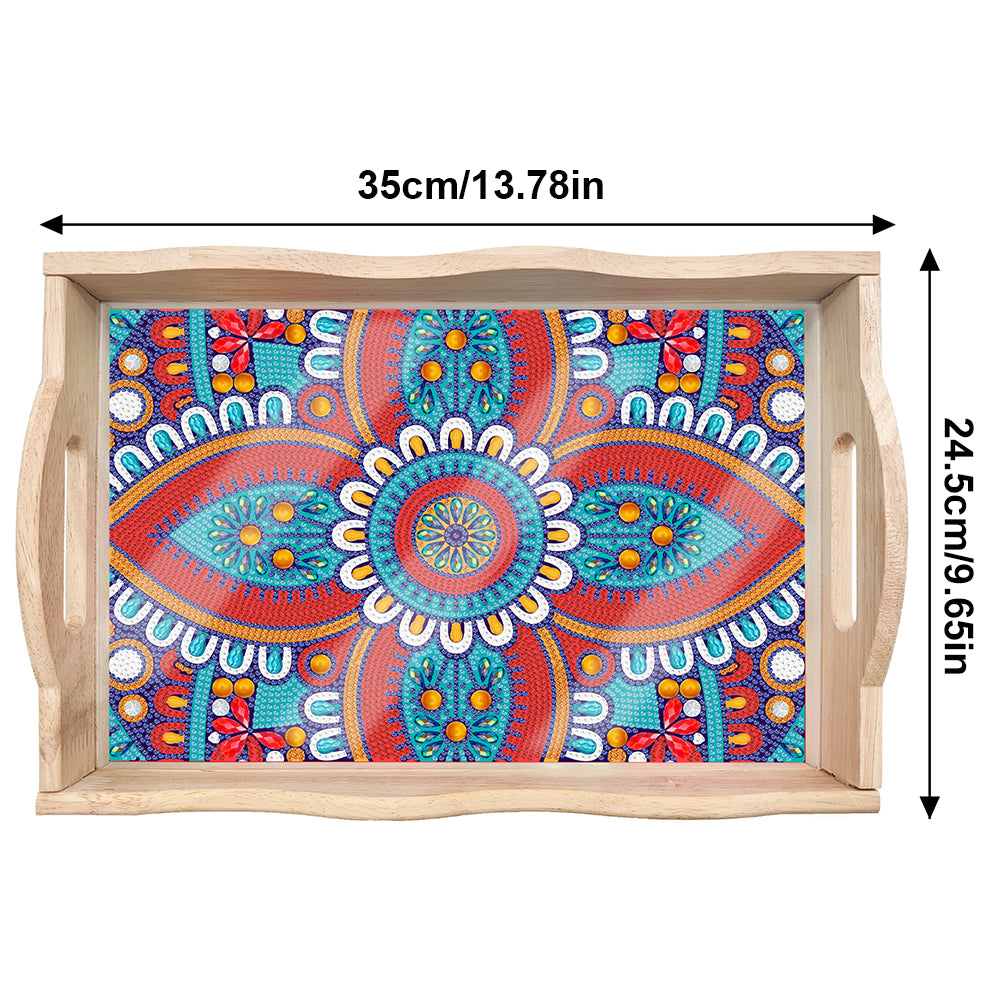 Wooden Mandala 5D DIY Diamond Painting Serving Tray with Handle for Home Decor