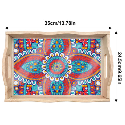 Wooden Mandala 5D DIY Diamond Painting Serving Tray with Handle for Home Decor