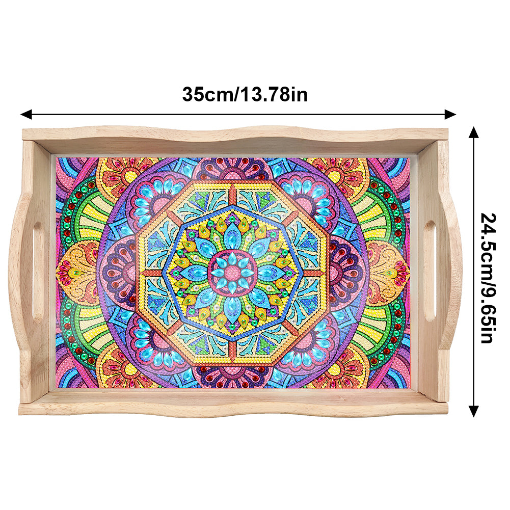 Wooden Mandala 5D DIY Diamond Painting Serving Tray with Handle for Home Decor