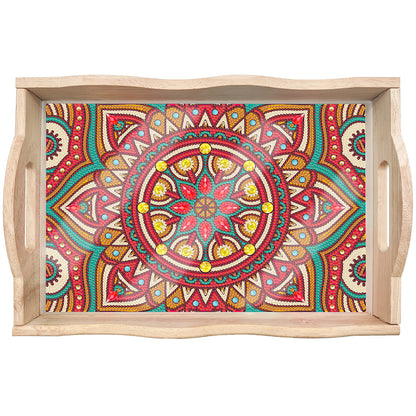 Wooden Mandala 5D DIY Diamond Painting Serving Tray with Handle for Home Decor