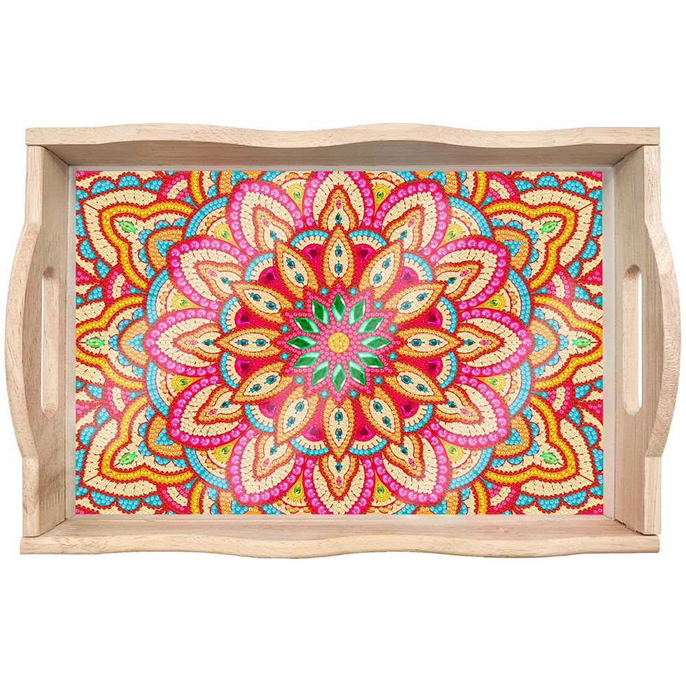 Wooden Mandala 5D DIY Diamond Painting Serving Tray with Handle for Home Decor