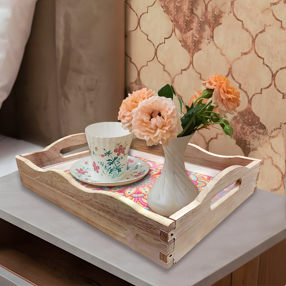 Wooden Mandala 5D DIY Diamond Painting Serving Tray with Handle for Home Decor