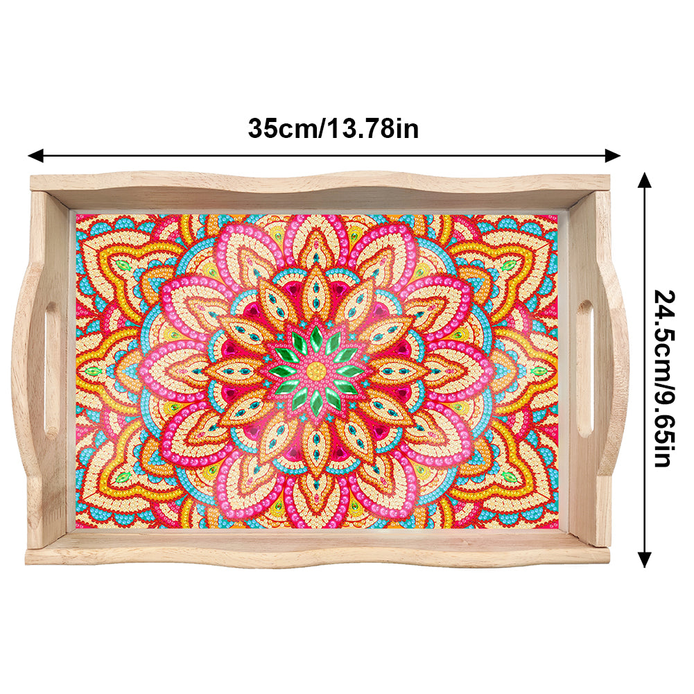 Wooden Mandala 5D DIY Diamond Painting Serving Tray with Handle for Home Decor