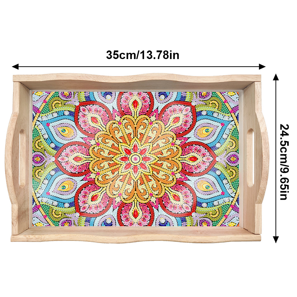 Wooden Mandala 5D DIY Diamond Painting Serving Tray with Handle for Home Decor