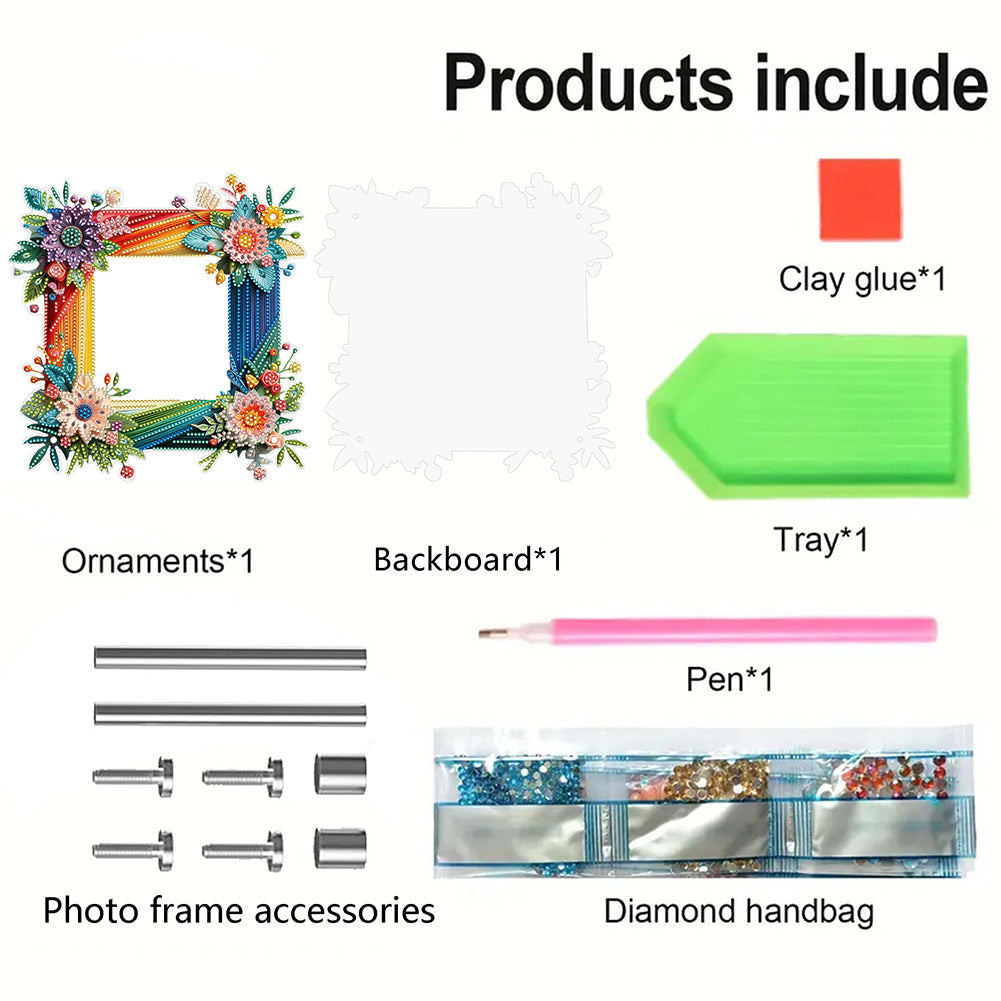 Special Shape Floral Diamond Painting Photo Frame Kits Bedroom Table Decor