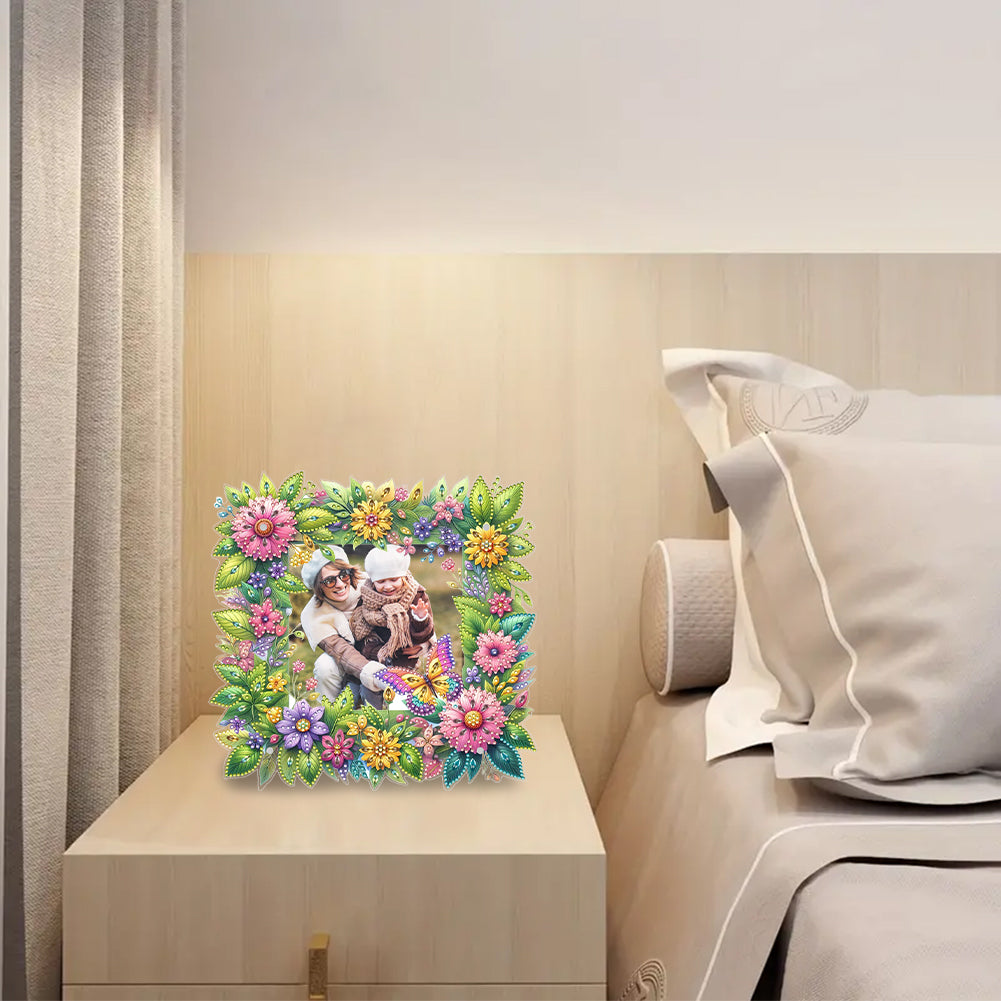 Special Shape Floral Diamond Painting Photo Frame Kits Bedroom Table Decor