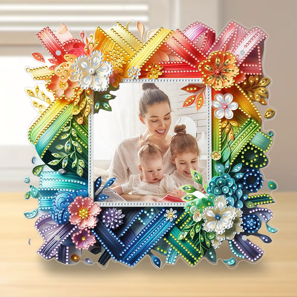 Special Shape Floral Diamond Painting Photo Frame Kits Bedroom Table Decor