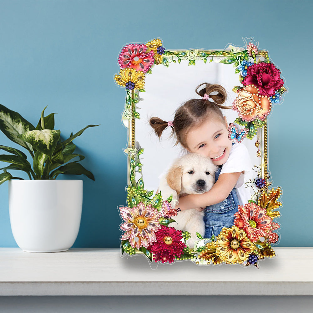 Special Shape Floral Diamond Painting Photo Frame Kits Bedroom Table Decor